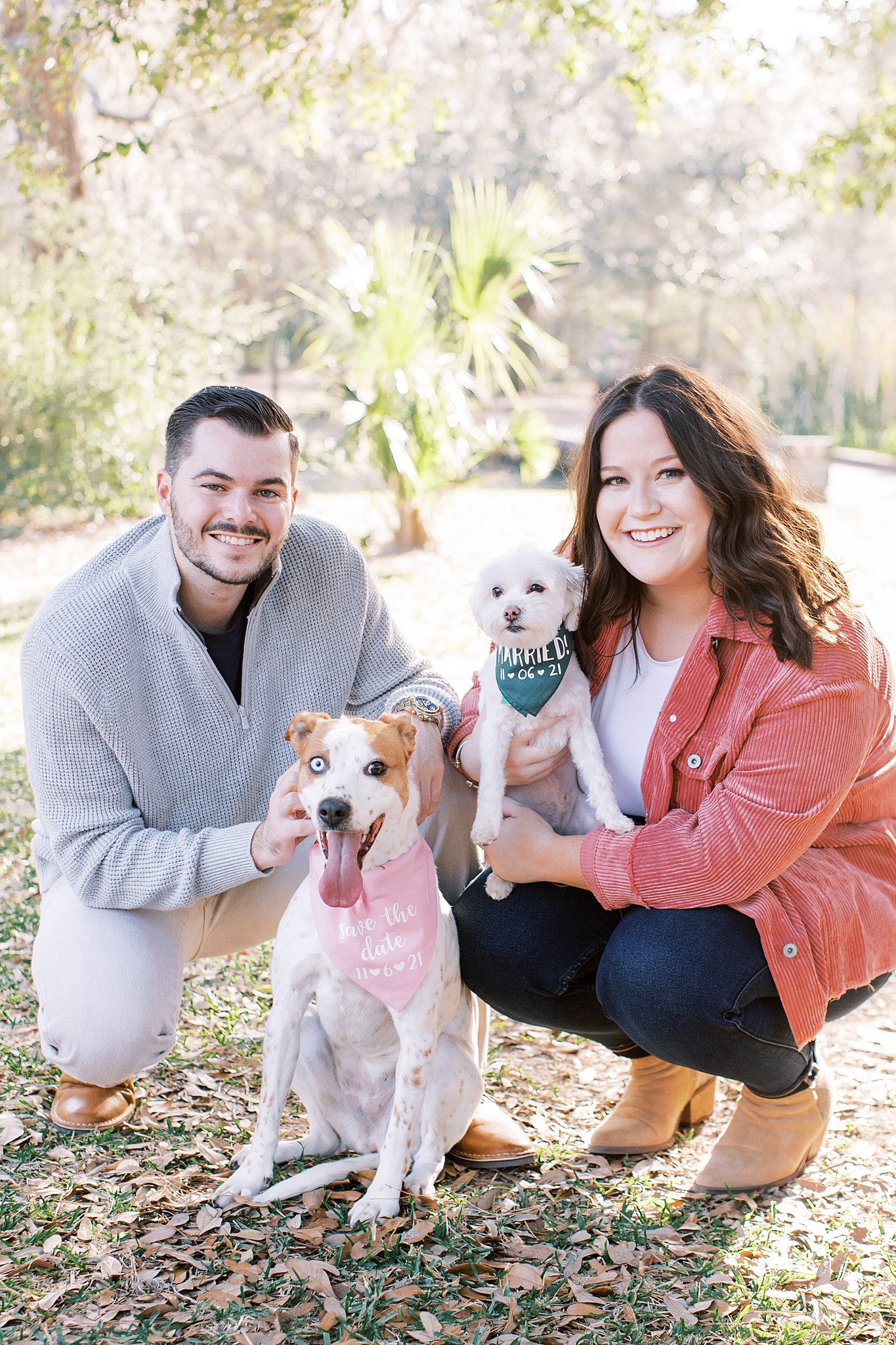 hermann park engagement session with dogs