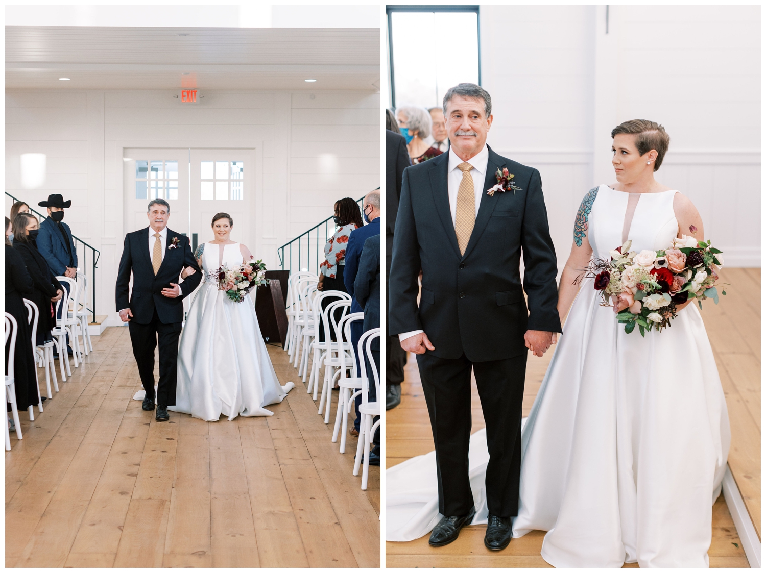 bride and father walking down ceremony aisle in Montgomery Texas