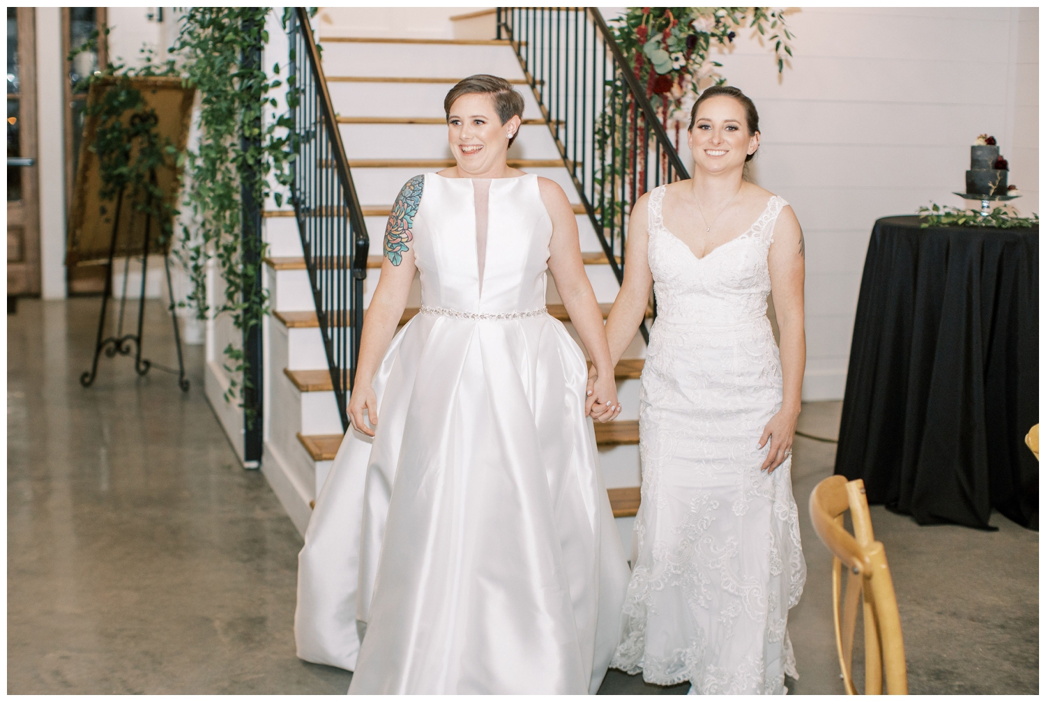 brides entering reception hall in Montgomery, Texas at Arrowhead Hill