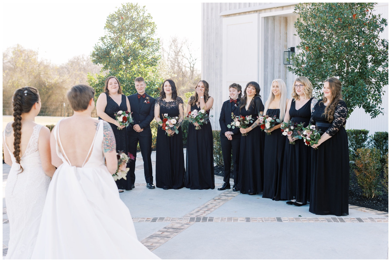 brides first look with bridal party