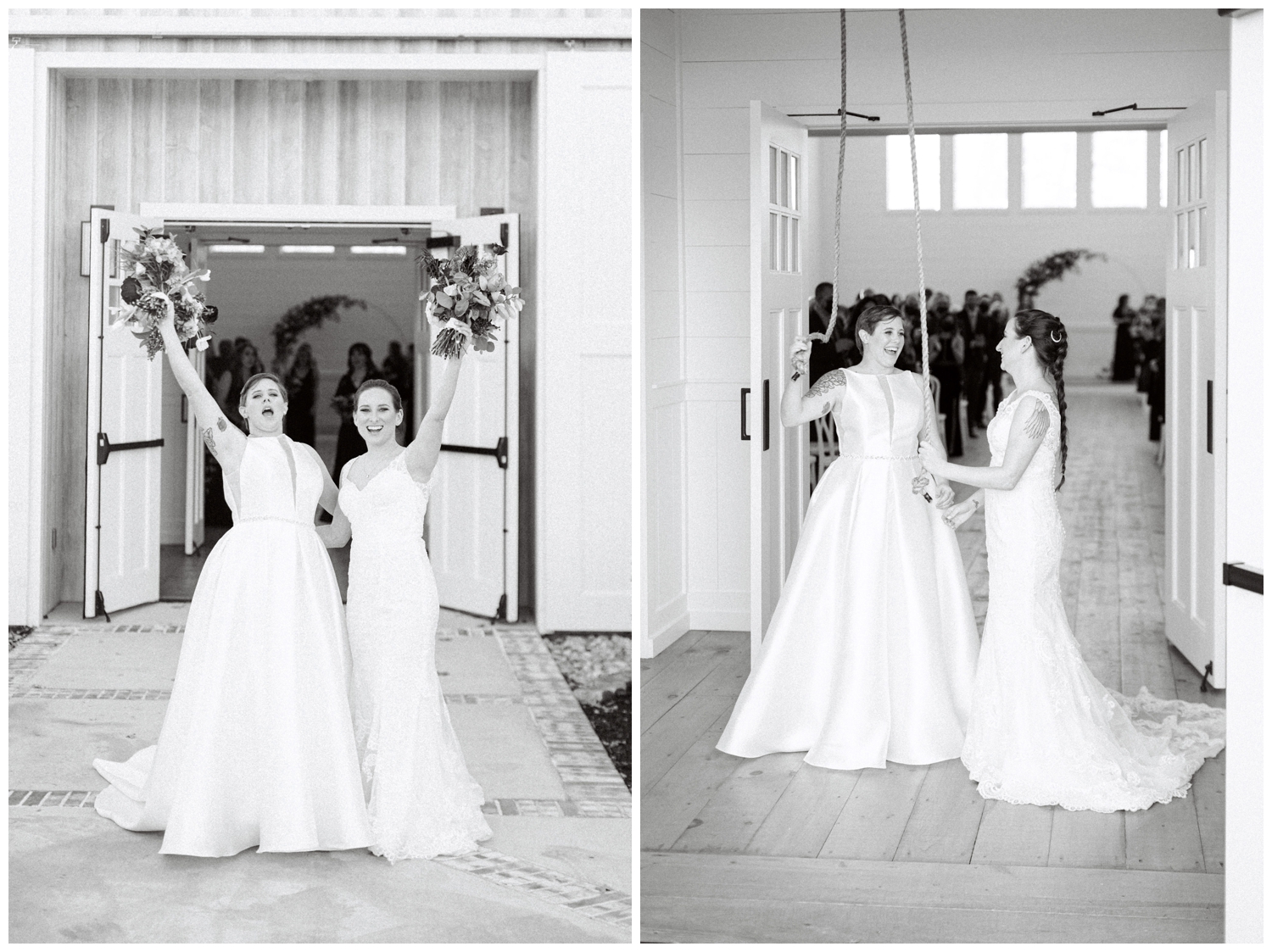 two brides celebrating and exiting wedding ceremony