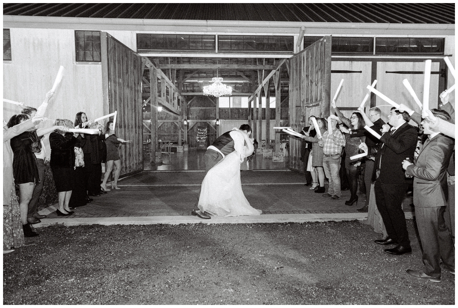 bride and groom reception exit at Beckendorff Farms wedding