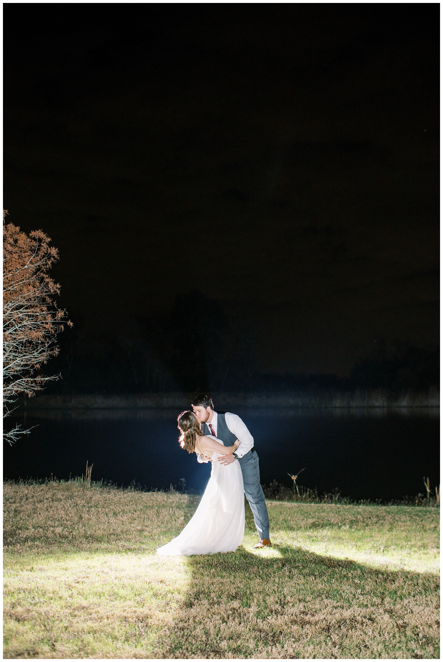 night time newlywed outdoor portrait