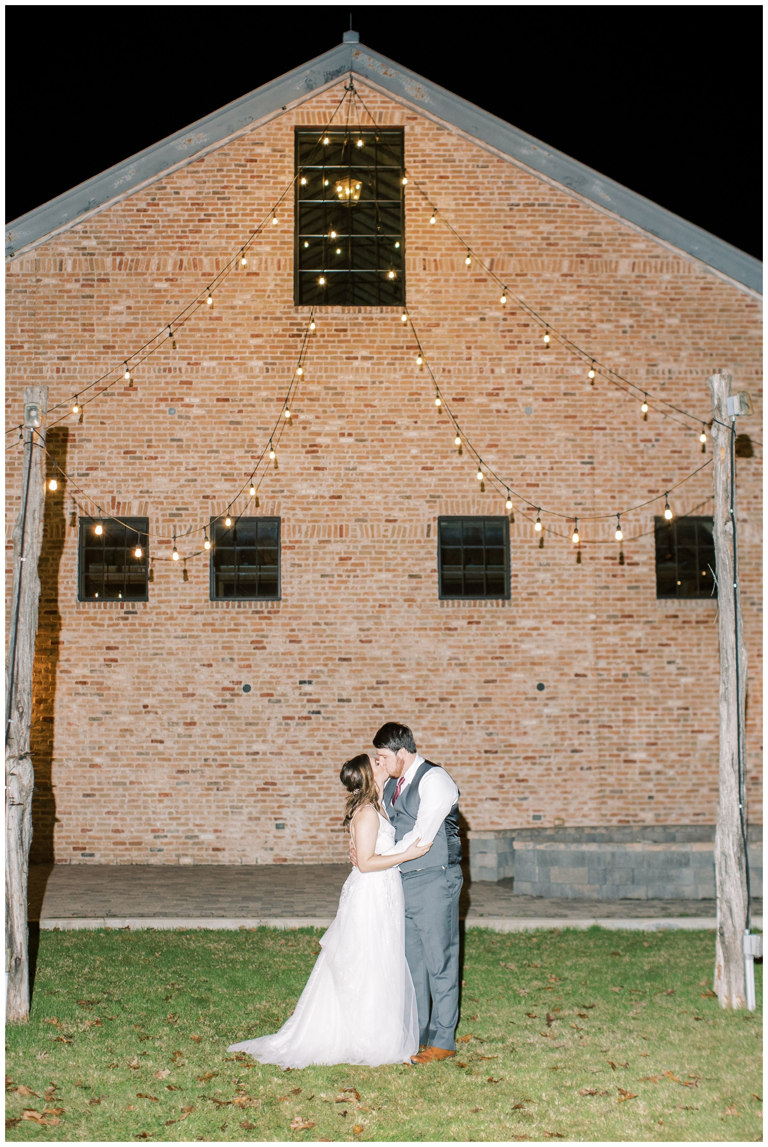 bride and groom night time portrait at Beckendorff Farms Wedding