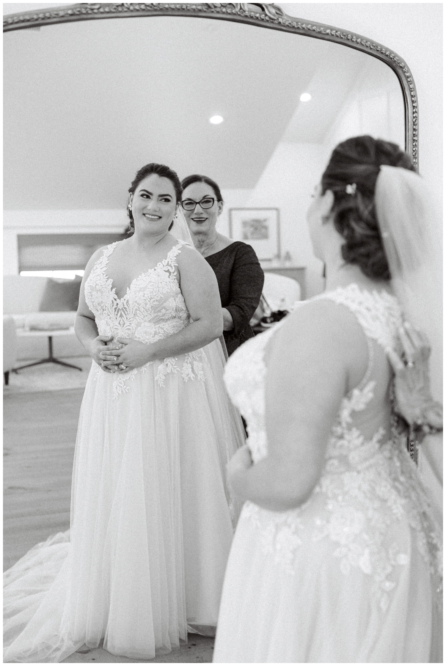 black and white portrait mother and bride at Arrowhead Hill Wedding venue