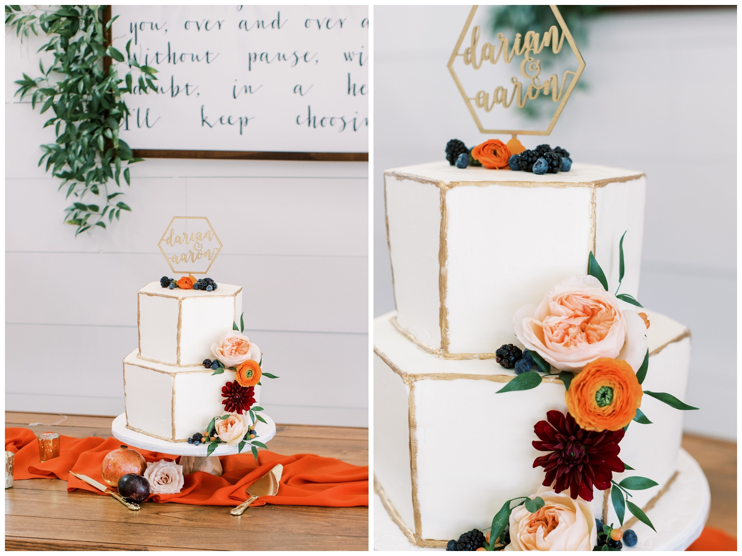 white cake with orange florals