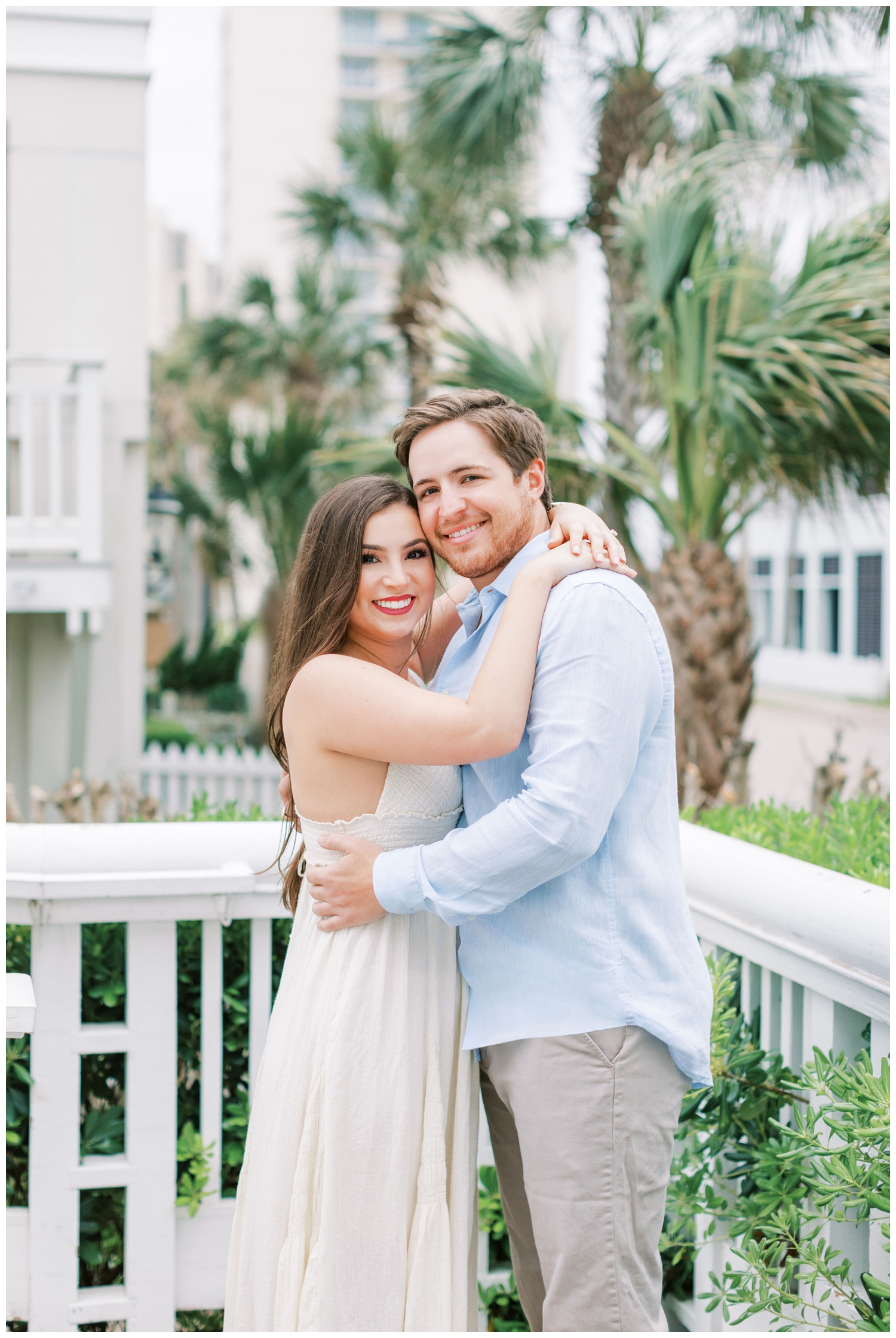 couple hugging for Galveston engagement session