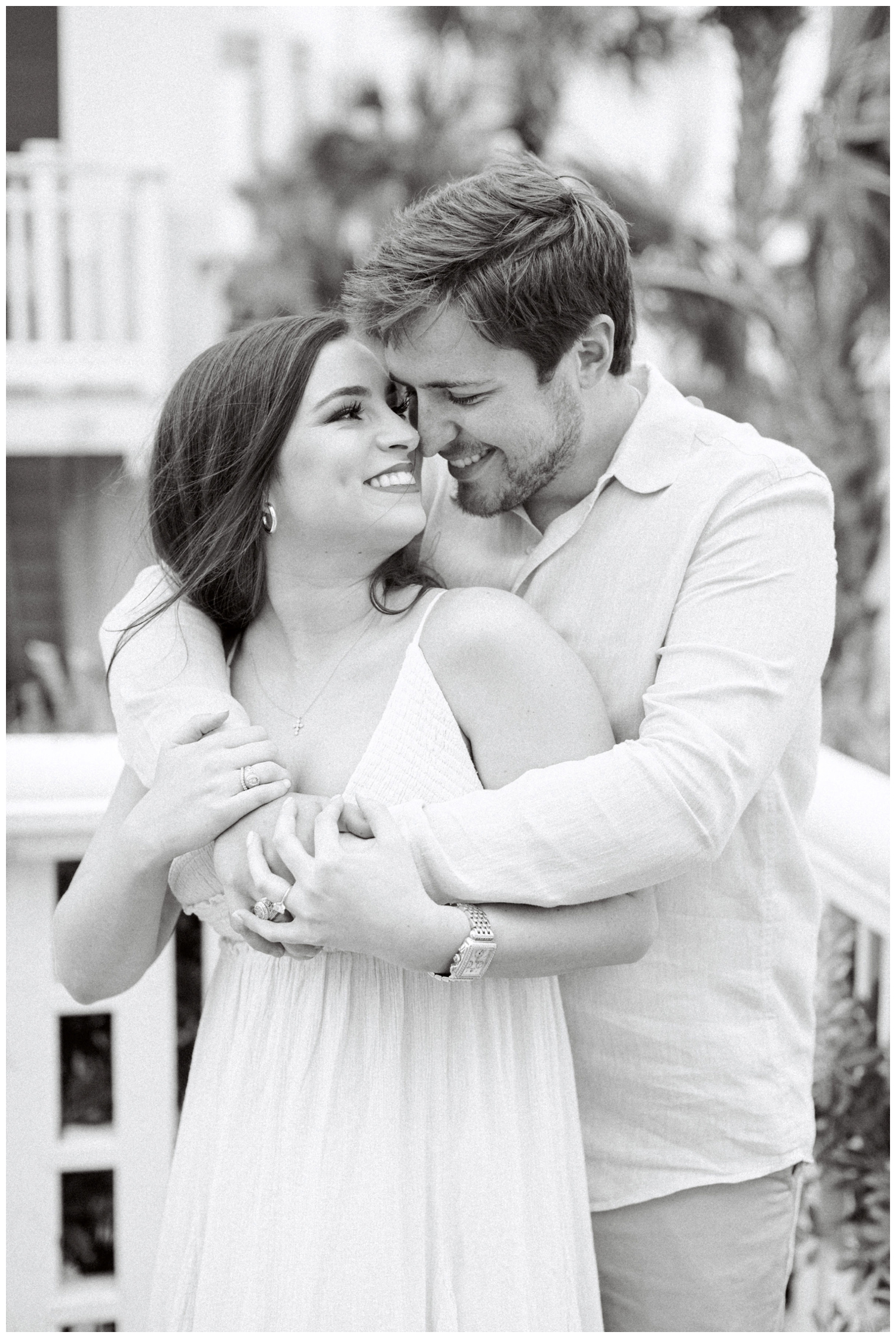 black and white portrait of engaged couple