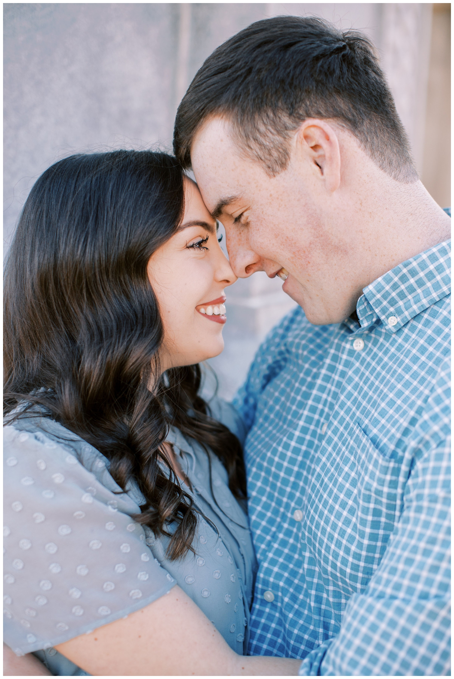 Houston engagement session couple forehead to forehead posing