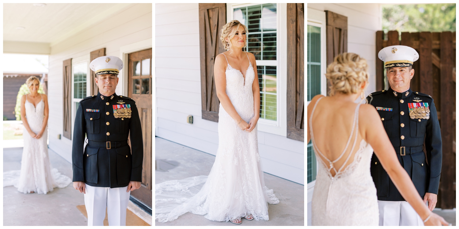 Peach Creek Ranch Wedding father daughter first look in College Station