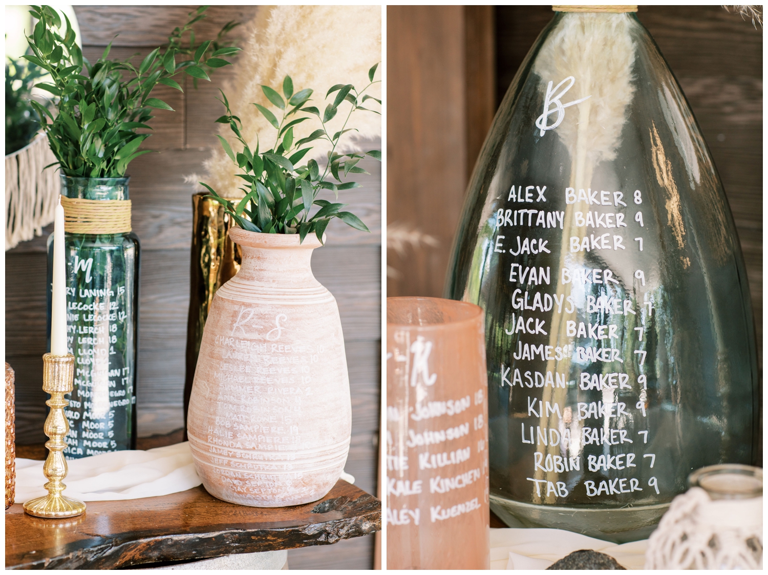 jars displayed with names of guest as escort table