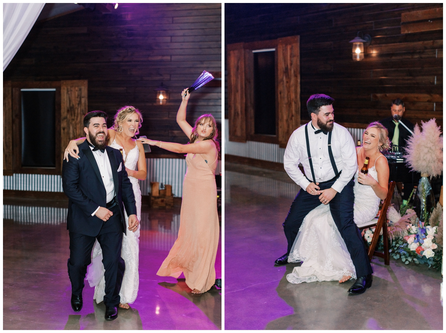 bride and groom dancing with guests