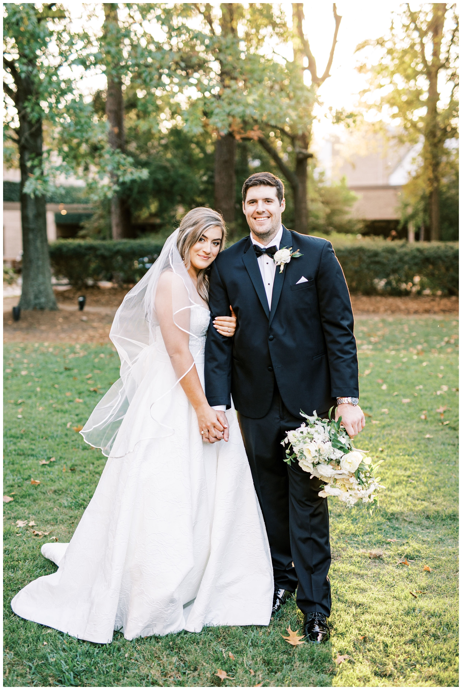 bride and groom portrait on the lawn at The Houstonian Hotel wedding