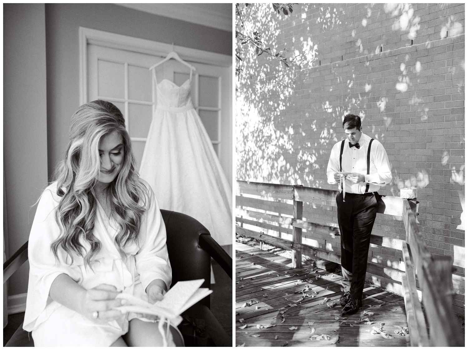 bride and groom reading vow books at The Houstonian Hotel