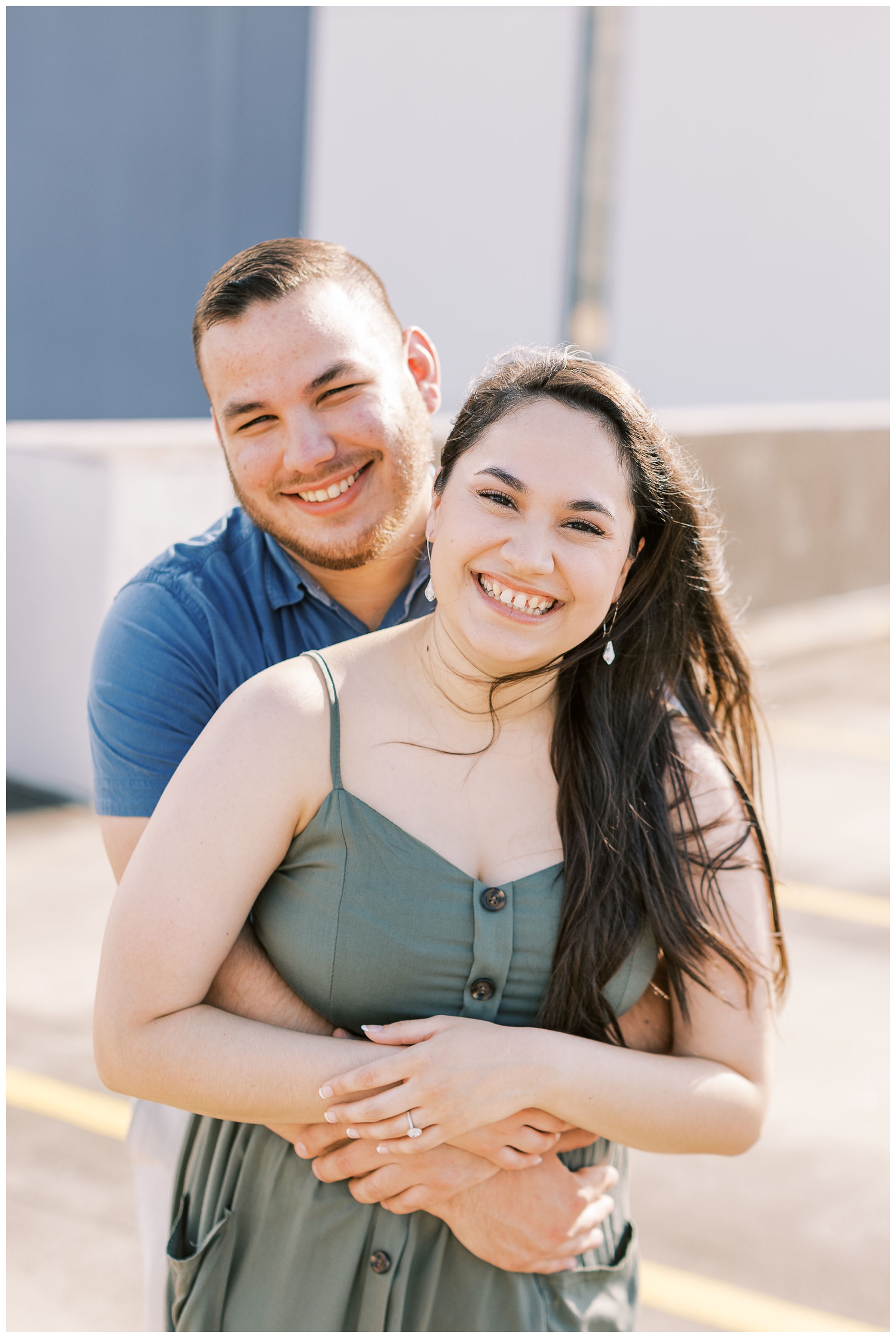 couple portrait on rooftop at movie theater