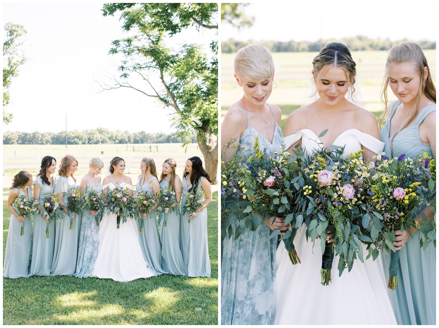 bridesmaid and bride with bouquets