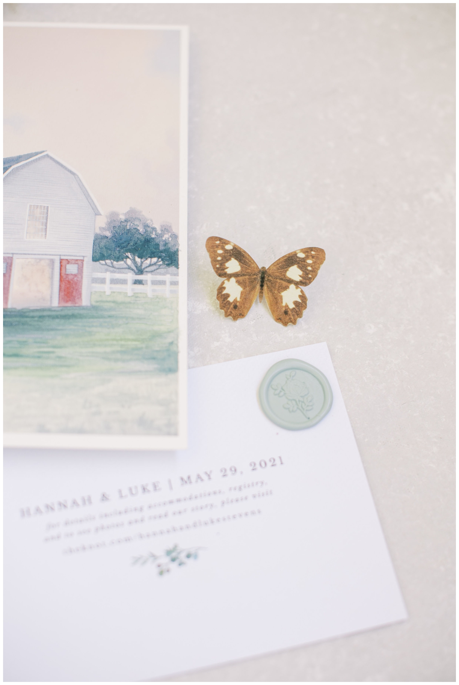 details invitation suite of Houston white barn wedding