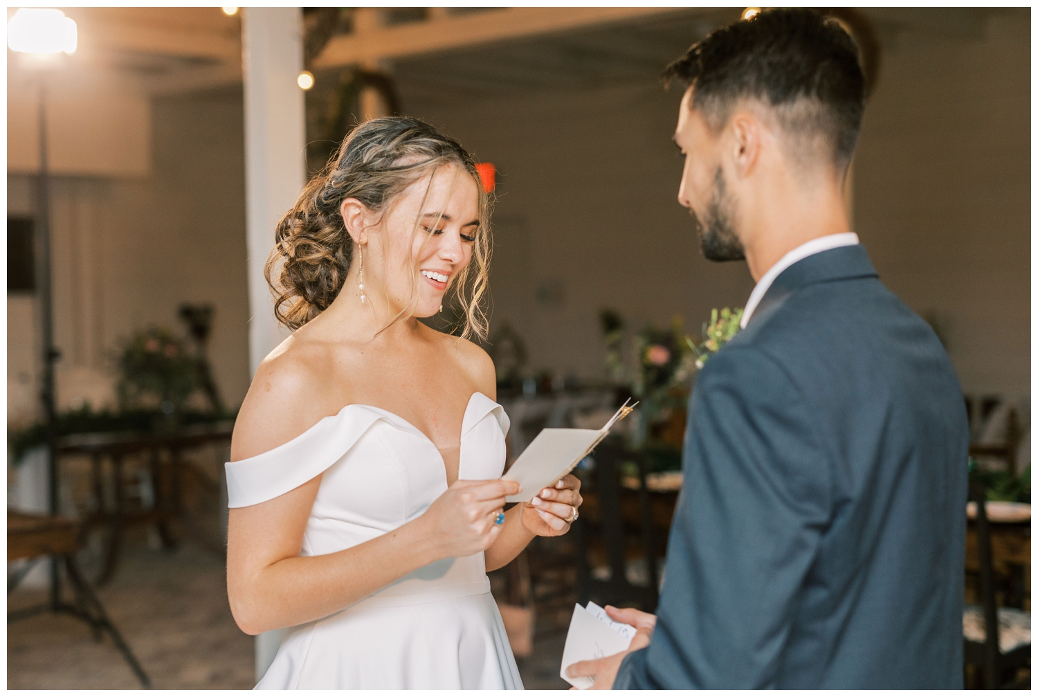 bride reading letter to groom