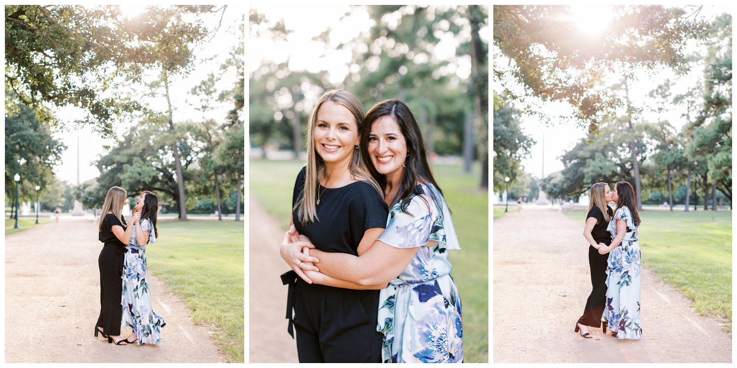 same sex couple posing for Houston engagement session