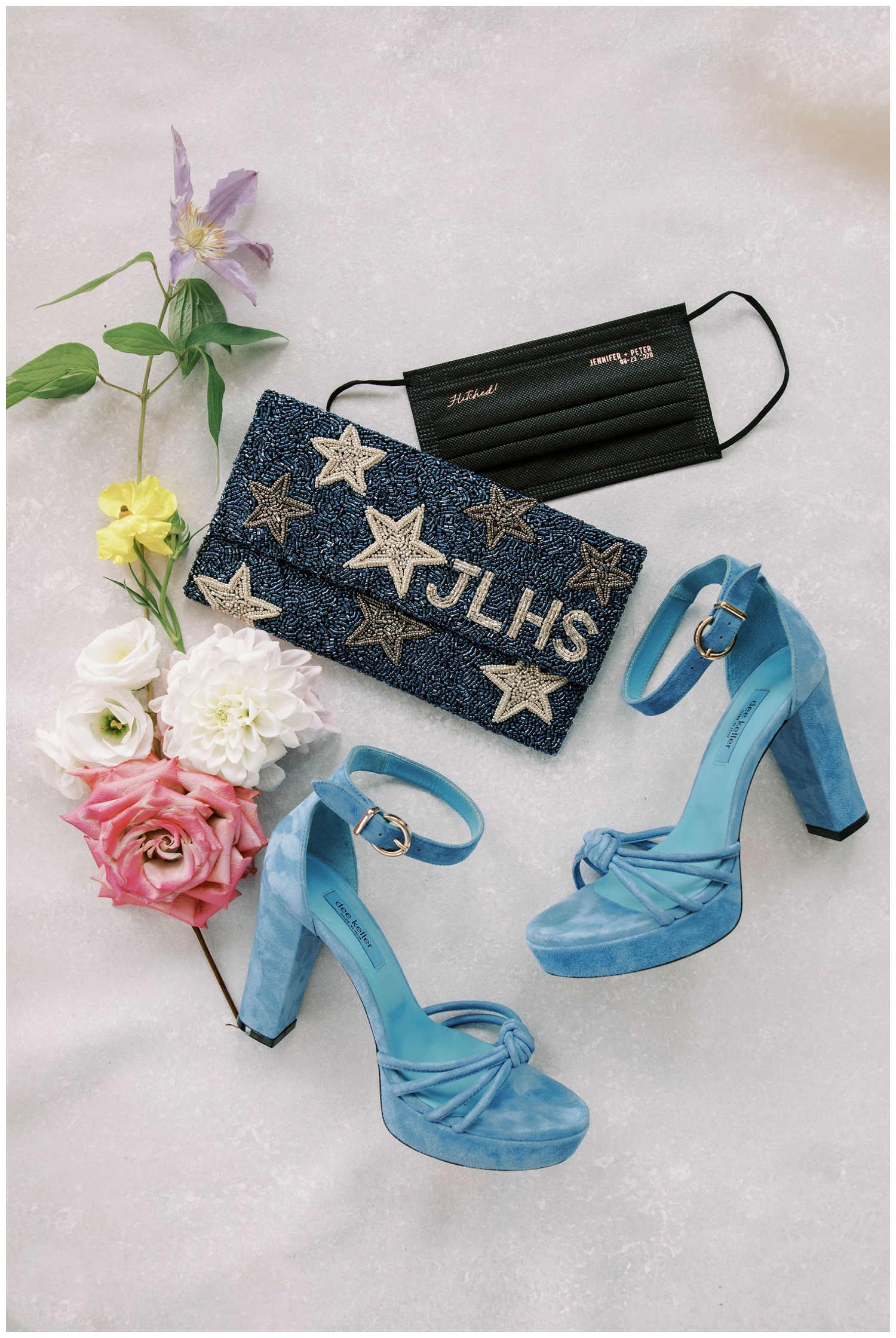 blue wedding shoes with navy purse The Annex Wedding venue