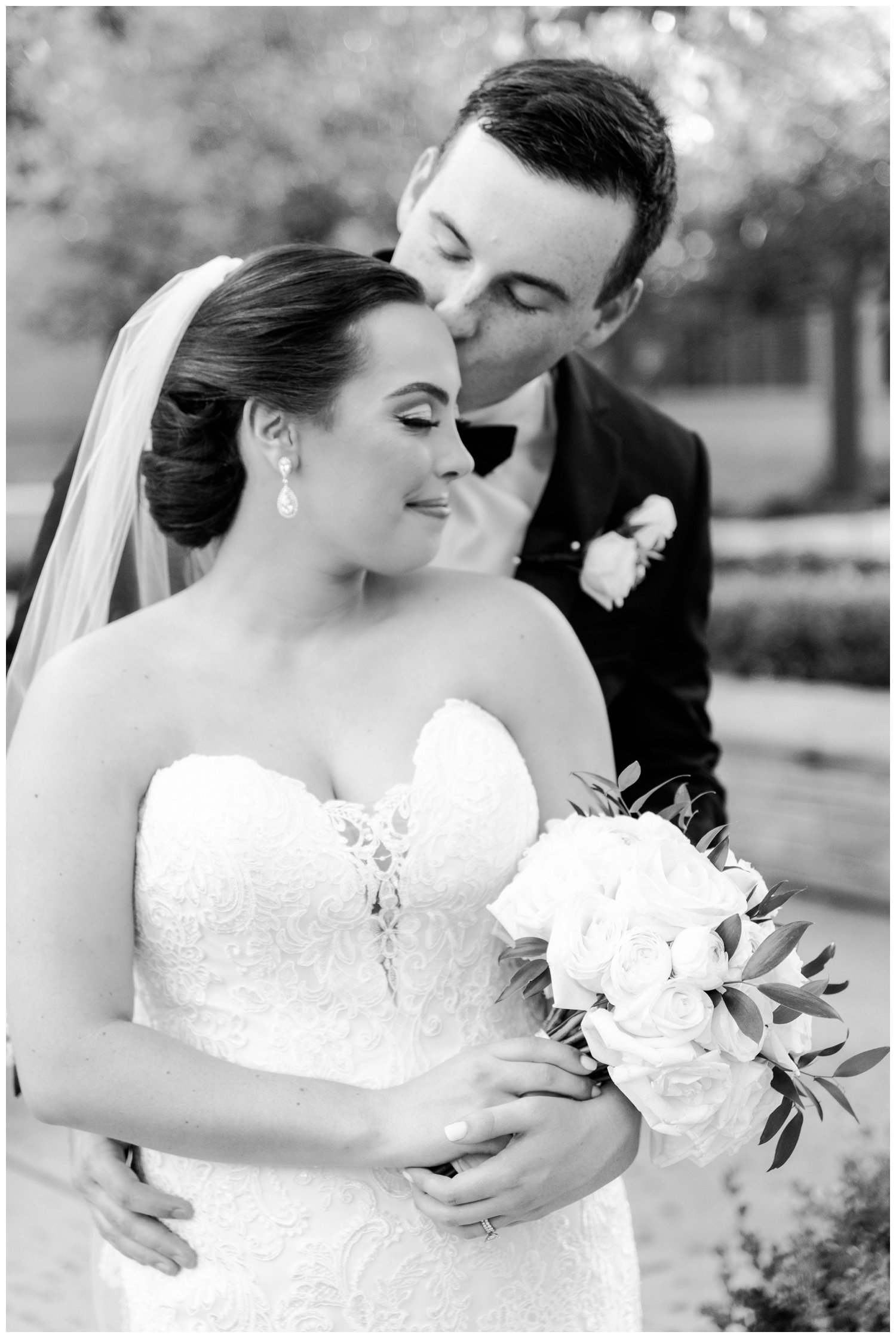 black and white bride and groom portrait Houston Junior League wedding