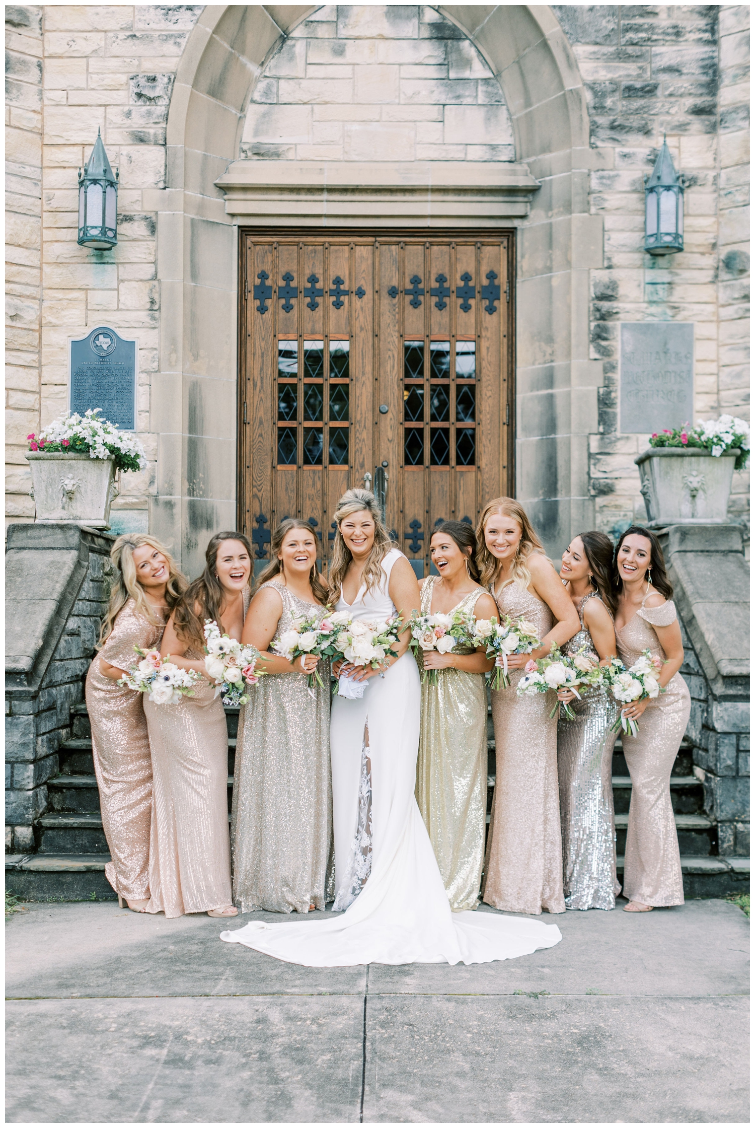 bride with bridesmaids in champagne dresses Majestic Metro Wedding