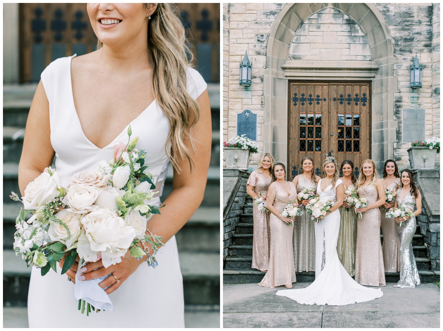 bride with bouquet and bridesmaid at Majestic Metro Wedding