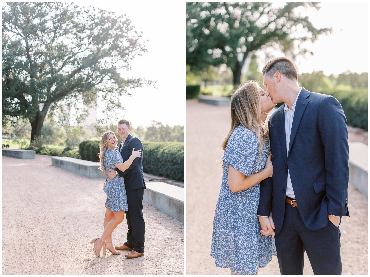 couple kissing outdoors under tree at Eleanor Tinsley engagement session