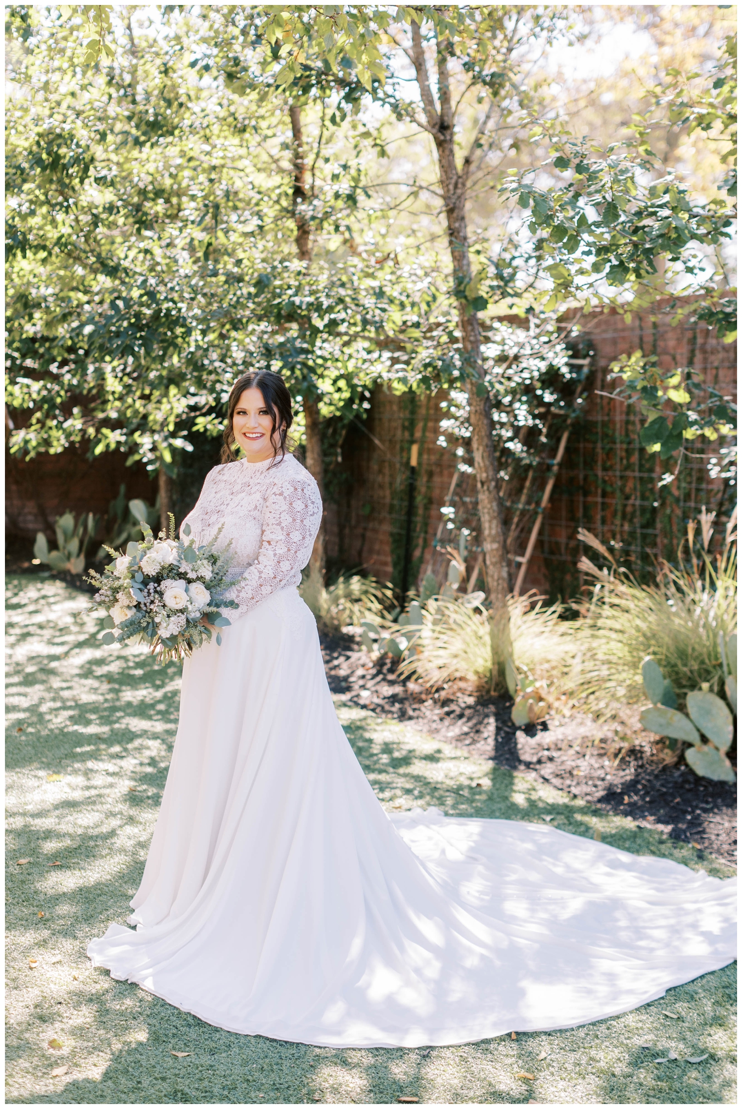 bridal portrait on lawn at Union on the Eighth for Austin outdoor wedding