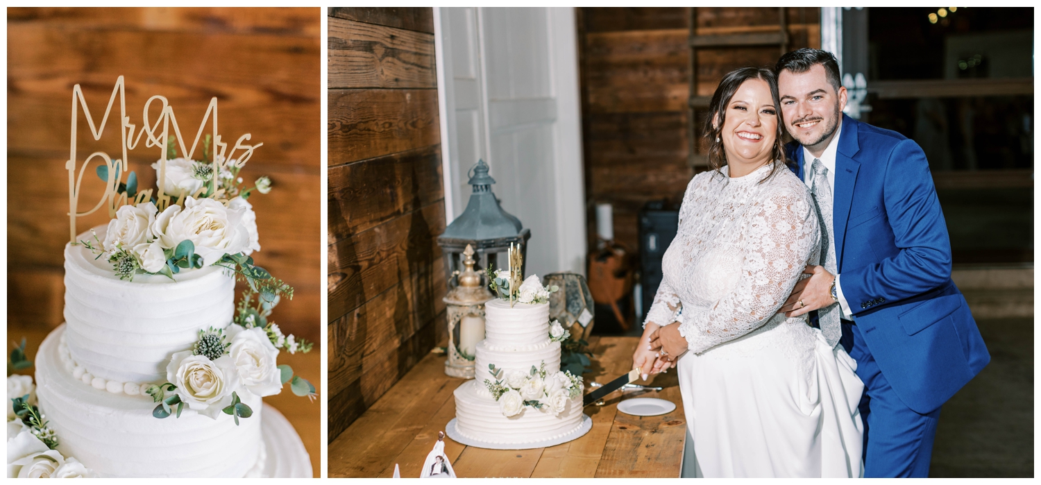 bride and groom cake cutting during Austin wedding reception