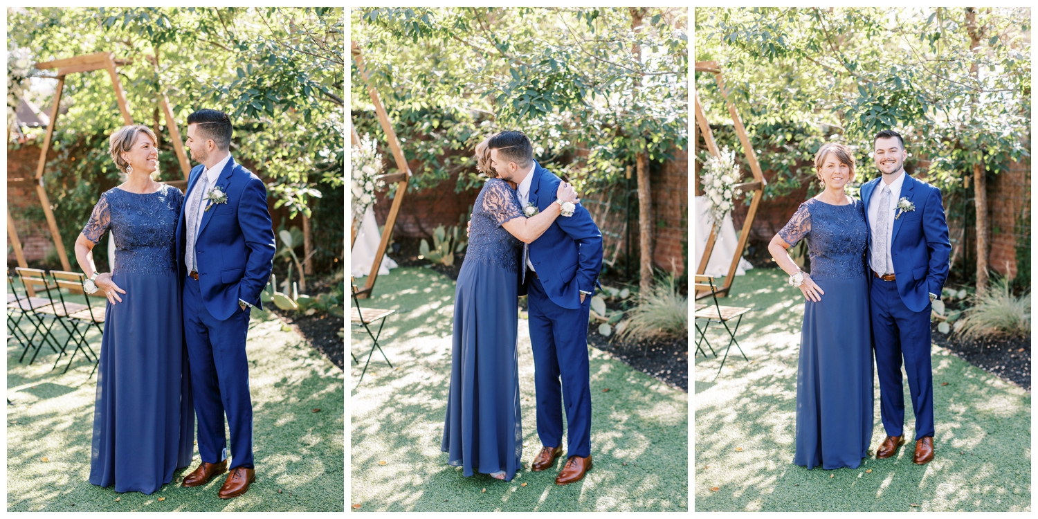 outdoor portraits of groom and mother
