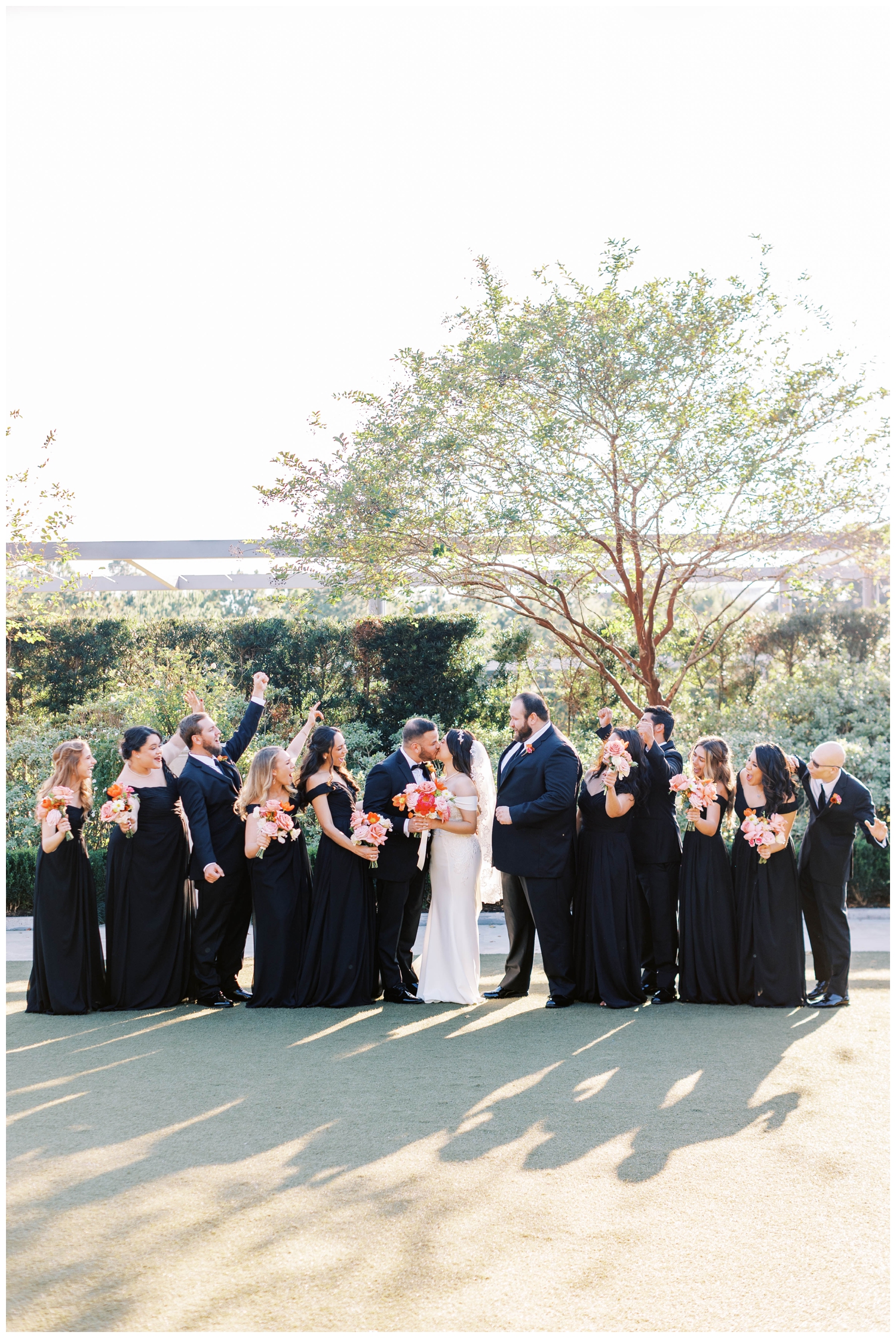bridal party portrait outside in McGovern Centennial Gardens Wedding Houston