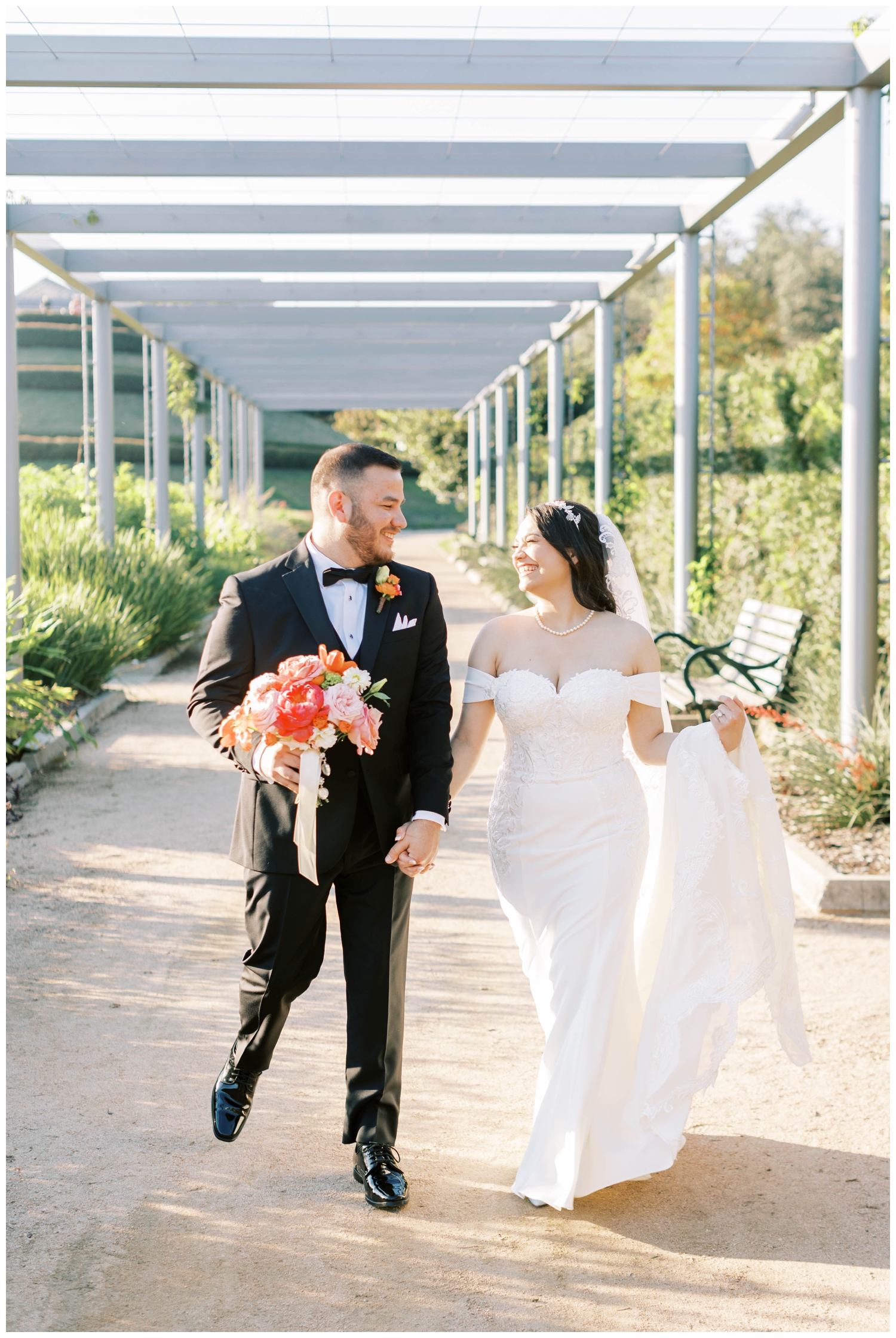 bride groom walking inside McGovern Centennial Gardens Houston