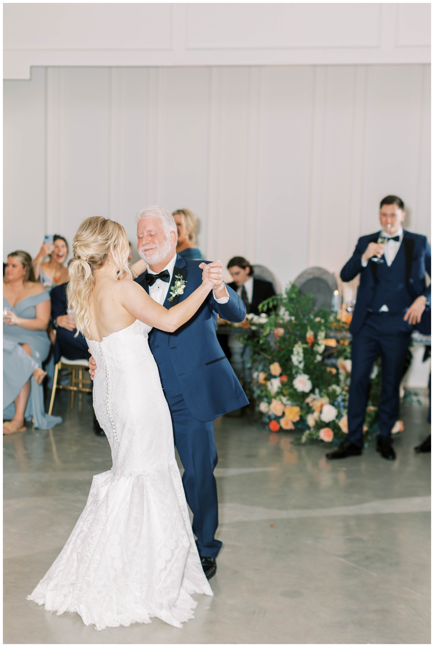 bride and father dancing at wedding reception inside The Peach Orchard Beloved Ballroom