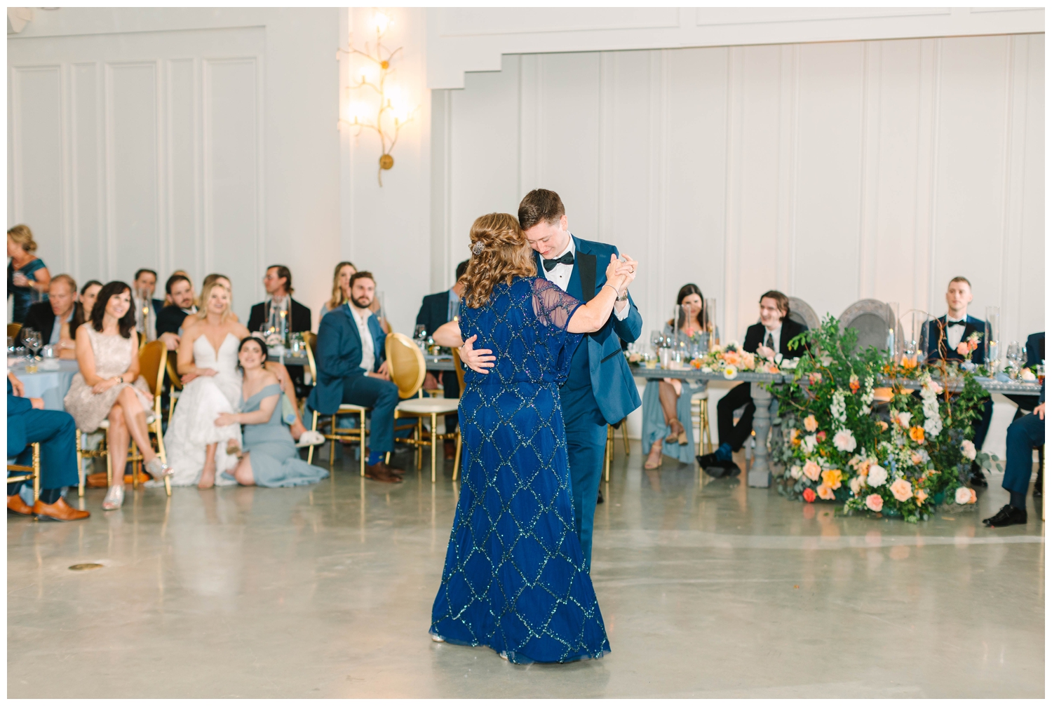 groom and mother dancing during Peach Orchard wedding reception
