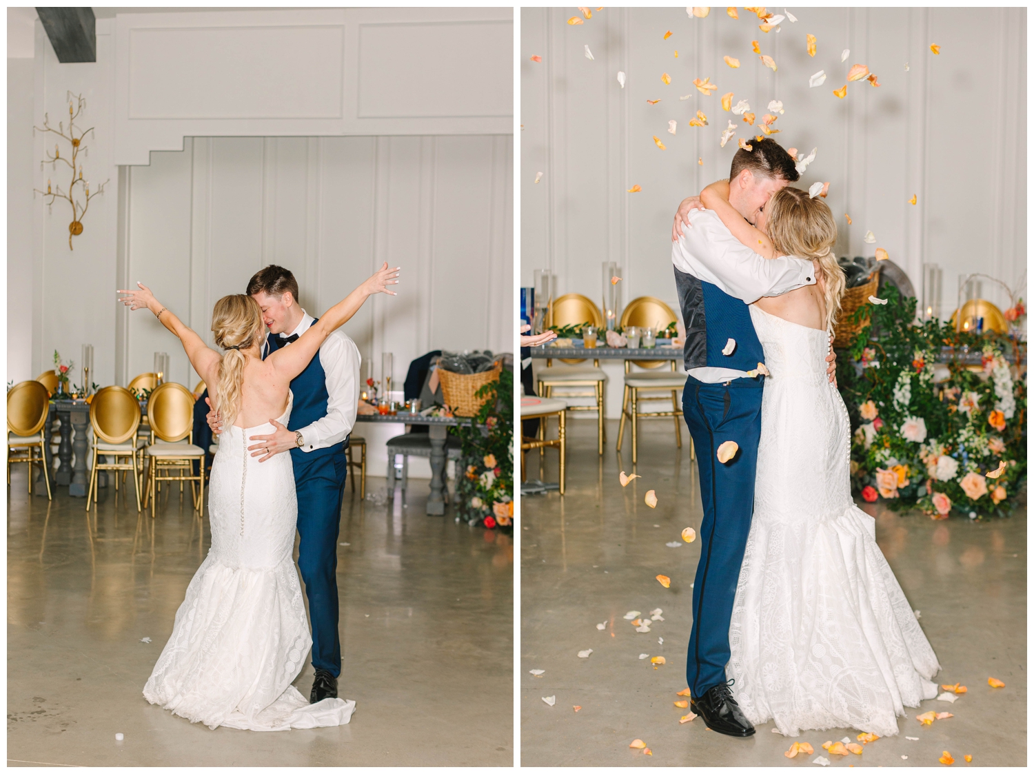 bride and groom private last dance with rose petals