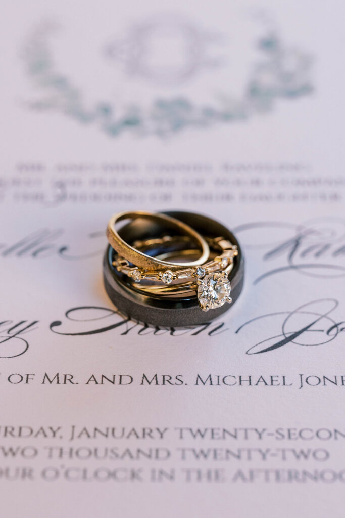 Wedding rings on wedding invites