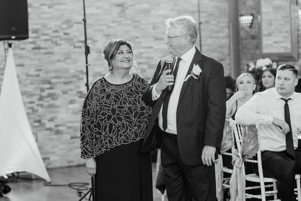 Brides father and mother giving speech