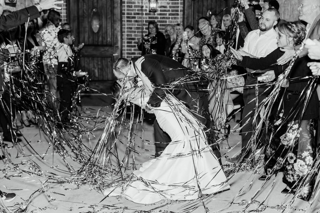 bride and grooms confettie wedding exit