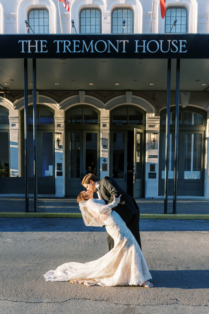 Bride and Groom Photos at The Tremont House in Galveston
