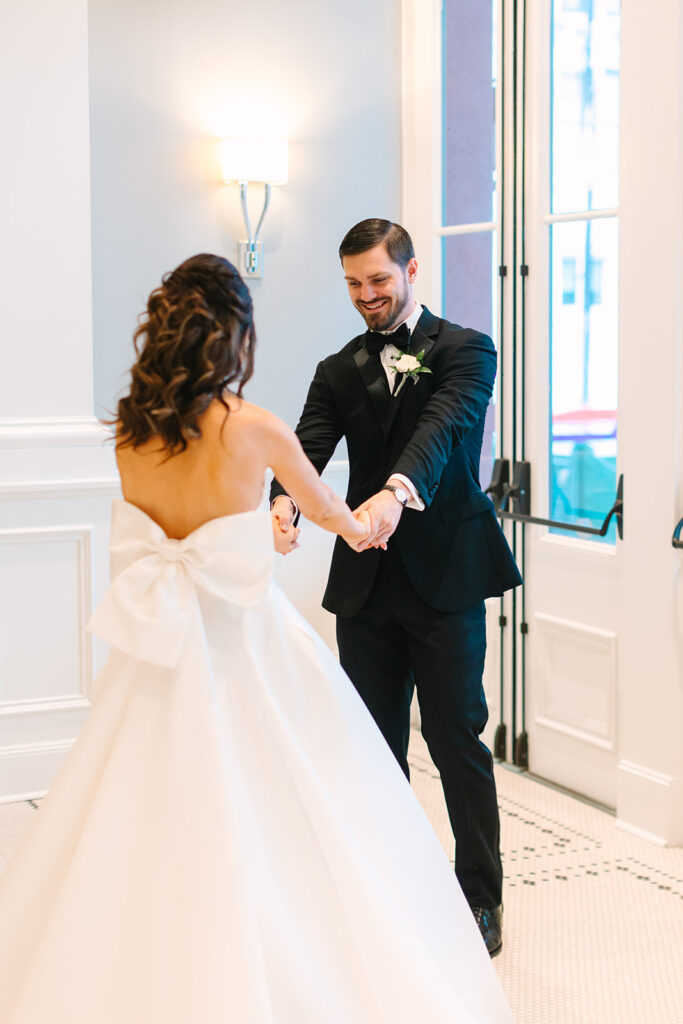 Bride and grooms first looks and vows before Galveston wedding ceremony
