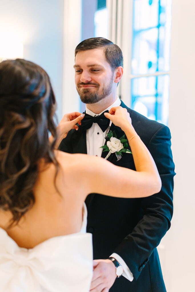 Bride and grooms first looks and vows before Galveston wedding ceremony