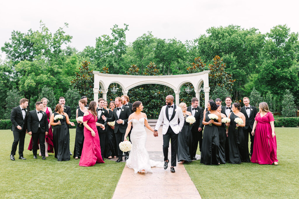 Wedding party photos from a classic black tie wedding in Texas
