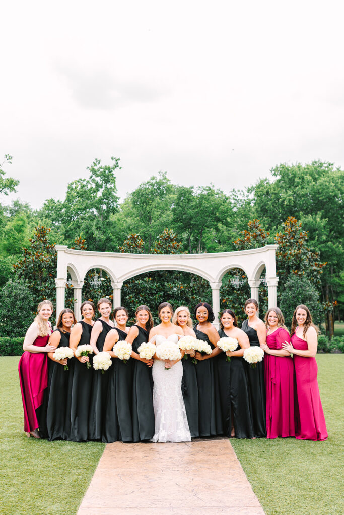 Bride and bridesmaids photos from a classic black tie wedding in Texas