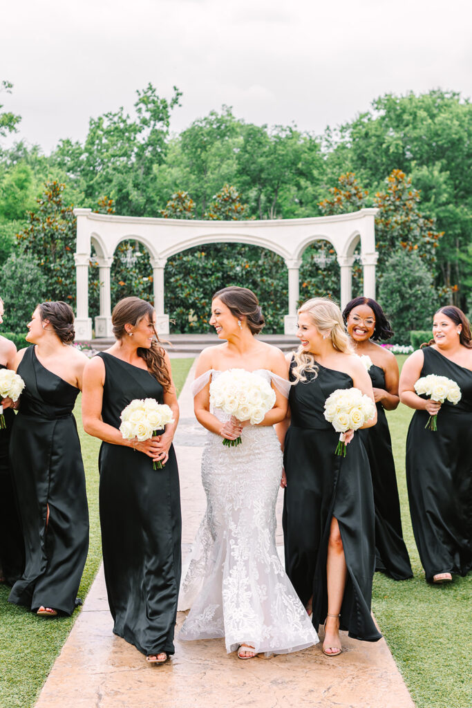 Bride and bridesmaids photos from a classic black tie wedding in Texas