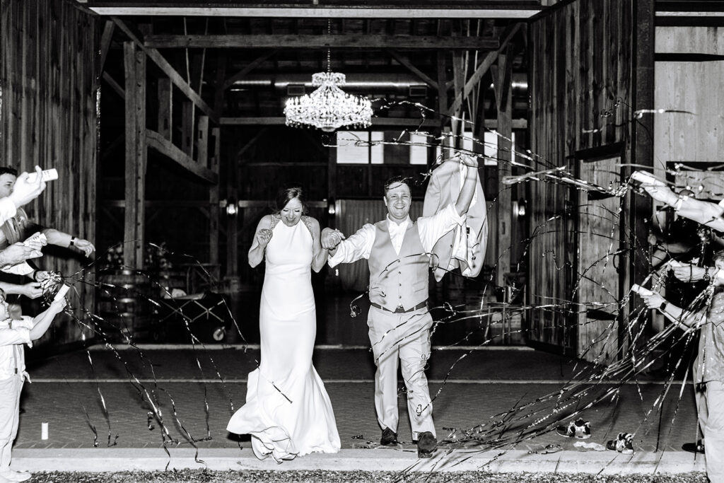 Bride and grooms confetti wedding exit