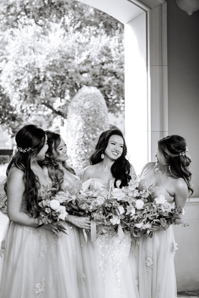 Outdoor bride and bridesmaids photos from Royal Oaks Country Club wedding