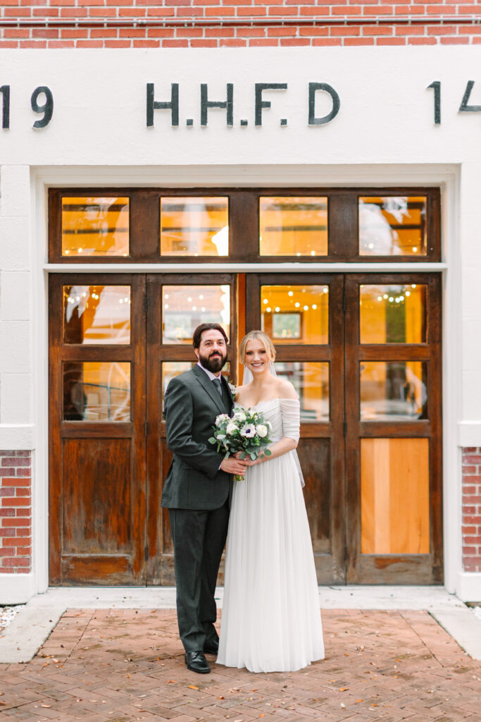 Bride and Groom Portraits From a Vintage Inspired Heights Fire Station Houston Wedding