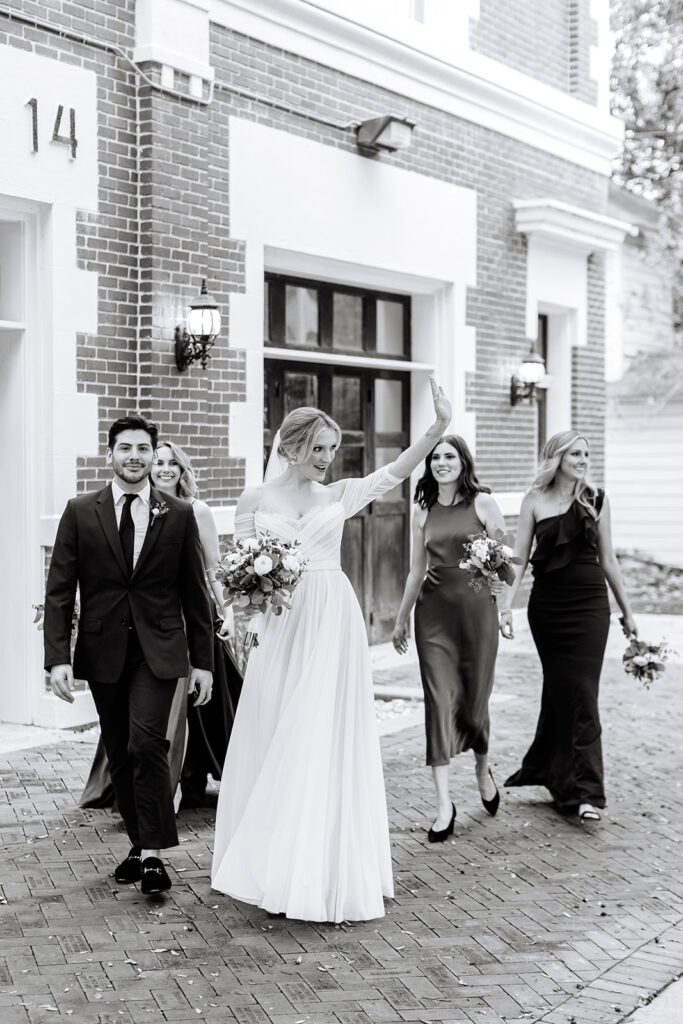 Bridal and bridesmaids portraits from a vintage inspired Heights Fire Station Houston wedding