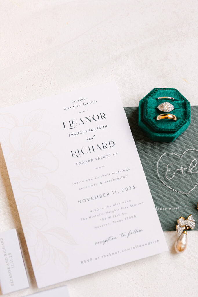 Wedding invite and rings